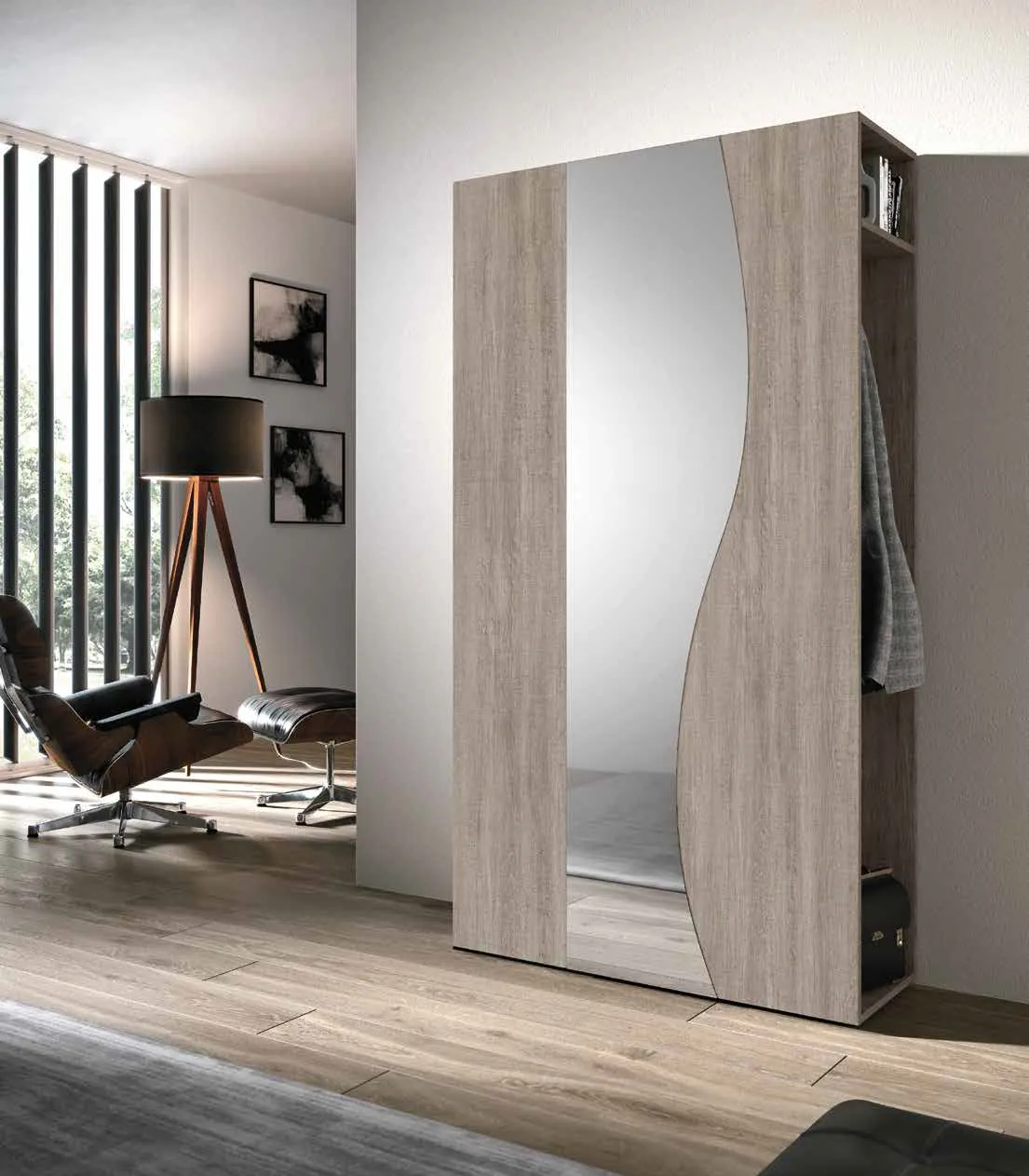 Guardaroba Mini 311 Artigianmobili rovere cenere con specchio ondulato