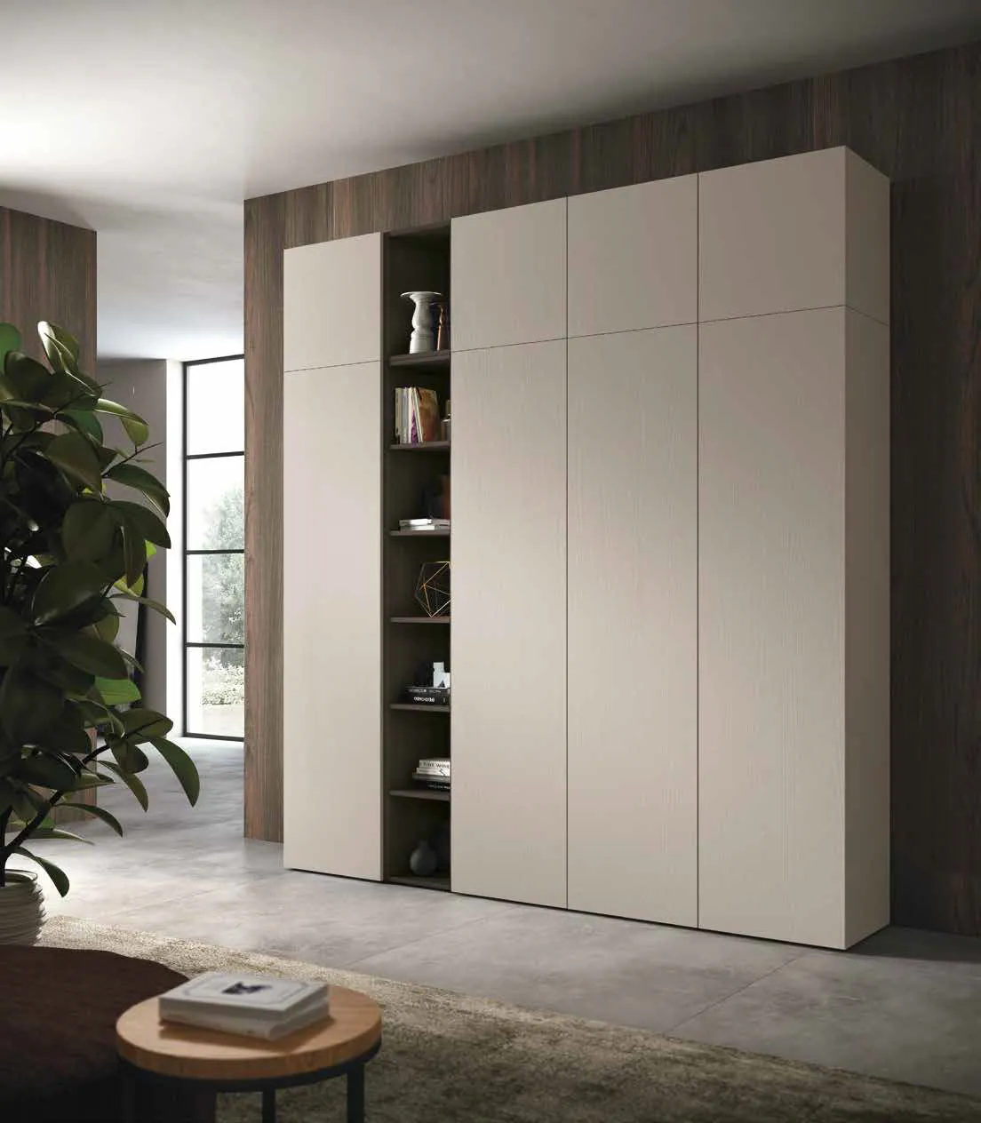 Composizione Mini 314 Artigianmobili alta con ante canapa e libreria