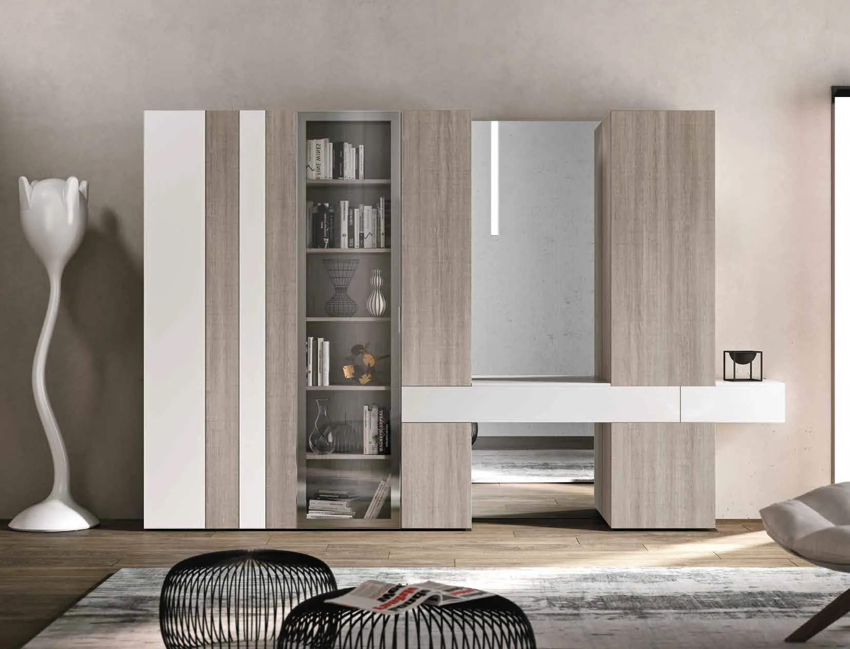 Composizione Mini 315 Artigianmobili con colonne, specchio e consolle sospesa
