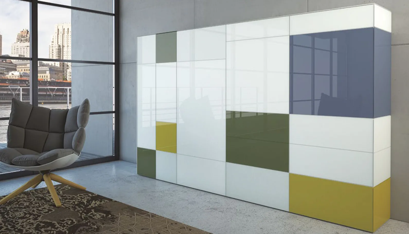 Composizione Tetris T101 Artigianmobili a blocchi in vetro colorato