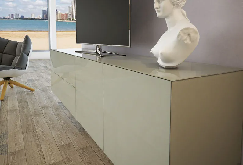 Mobile basso Tetris T107 Artigianmobili grigio seta con top in vetro