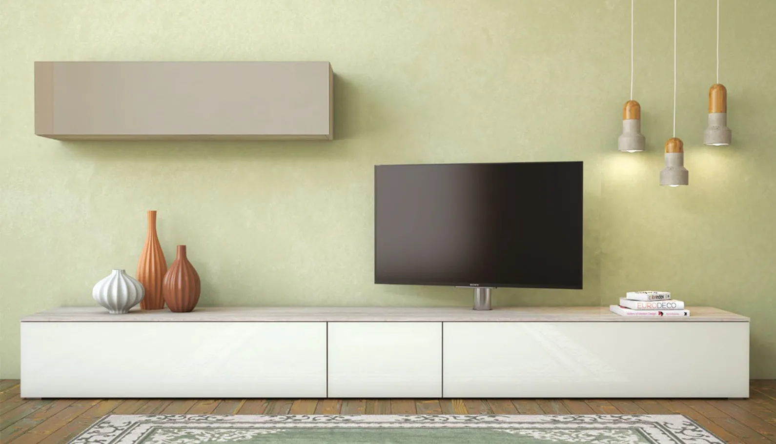 Composizione Tetris T108 Artigianmobili con base lunga crema e pensile terra ombra