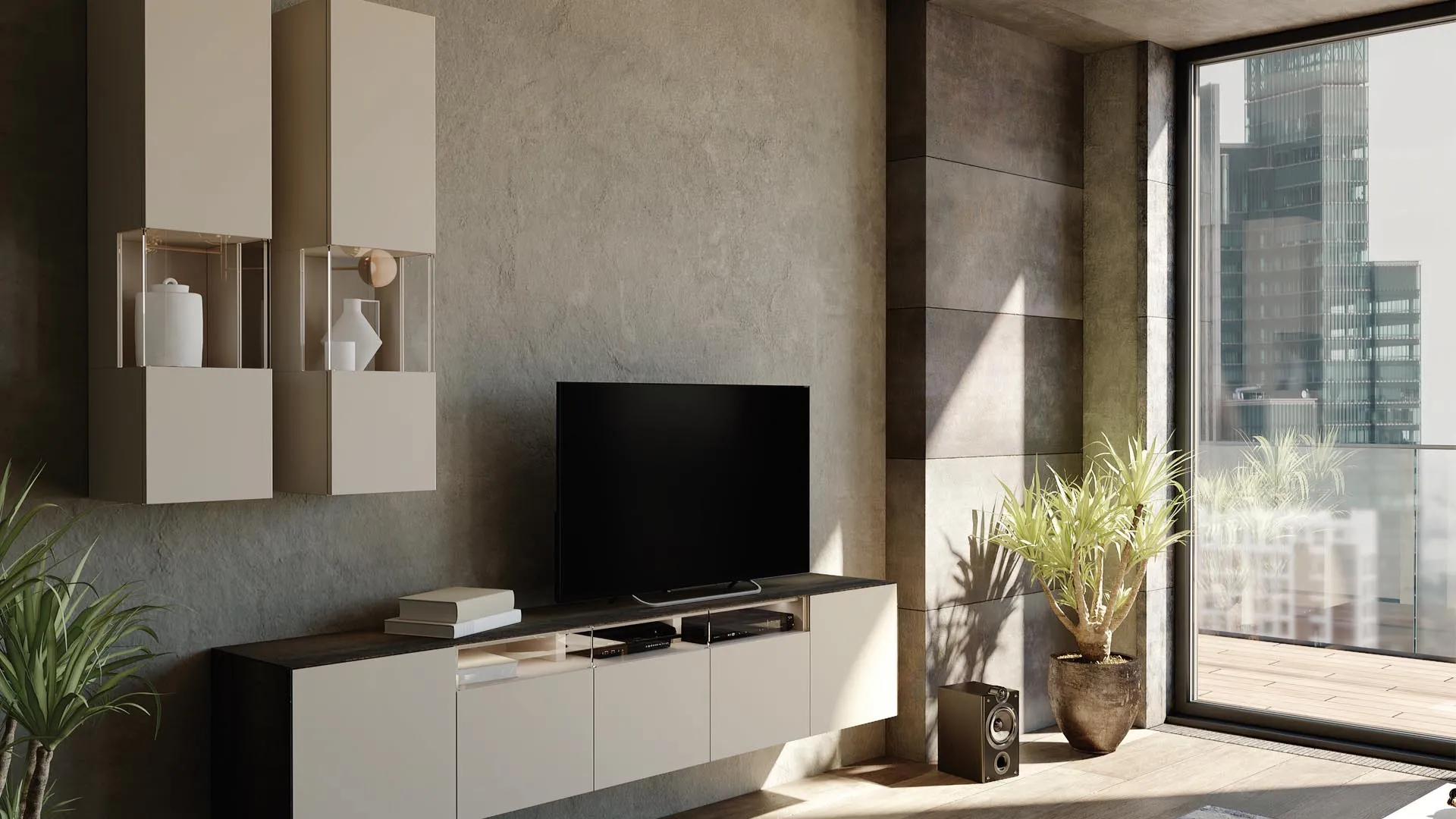 Base TV sospesa e pensili con vani a giorno Titolo T110 Artigianmobili