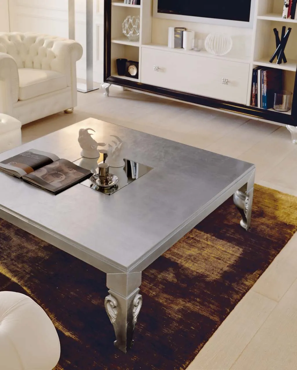 Tavolino da salotto Hervé Mini Avenanti argento con piano a specchio