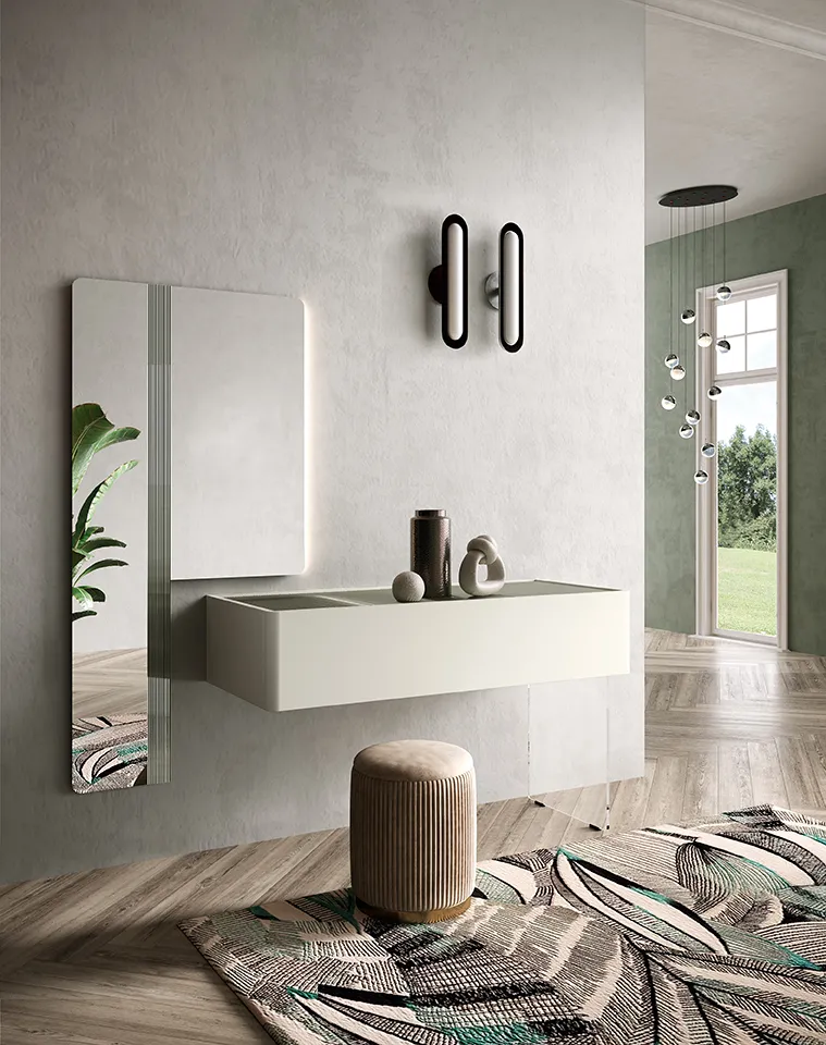 Mobile ingresso 01 Corso 11 sospeso con cassettone chiaro e specchio verticale