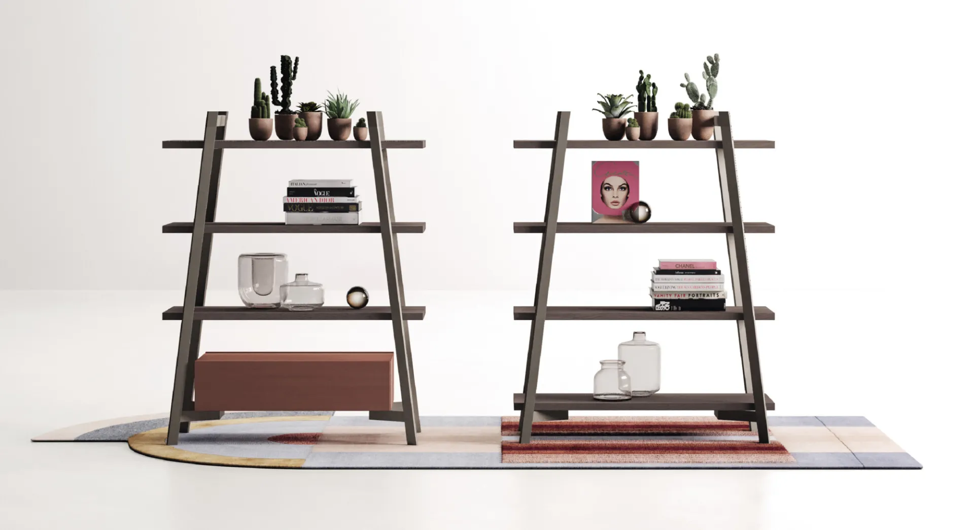 Librerie Step Devina Nais alta e bassa con cassetto color cuoio