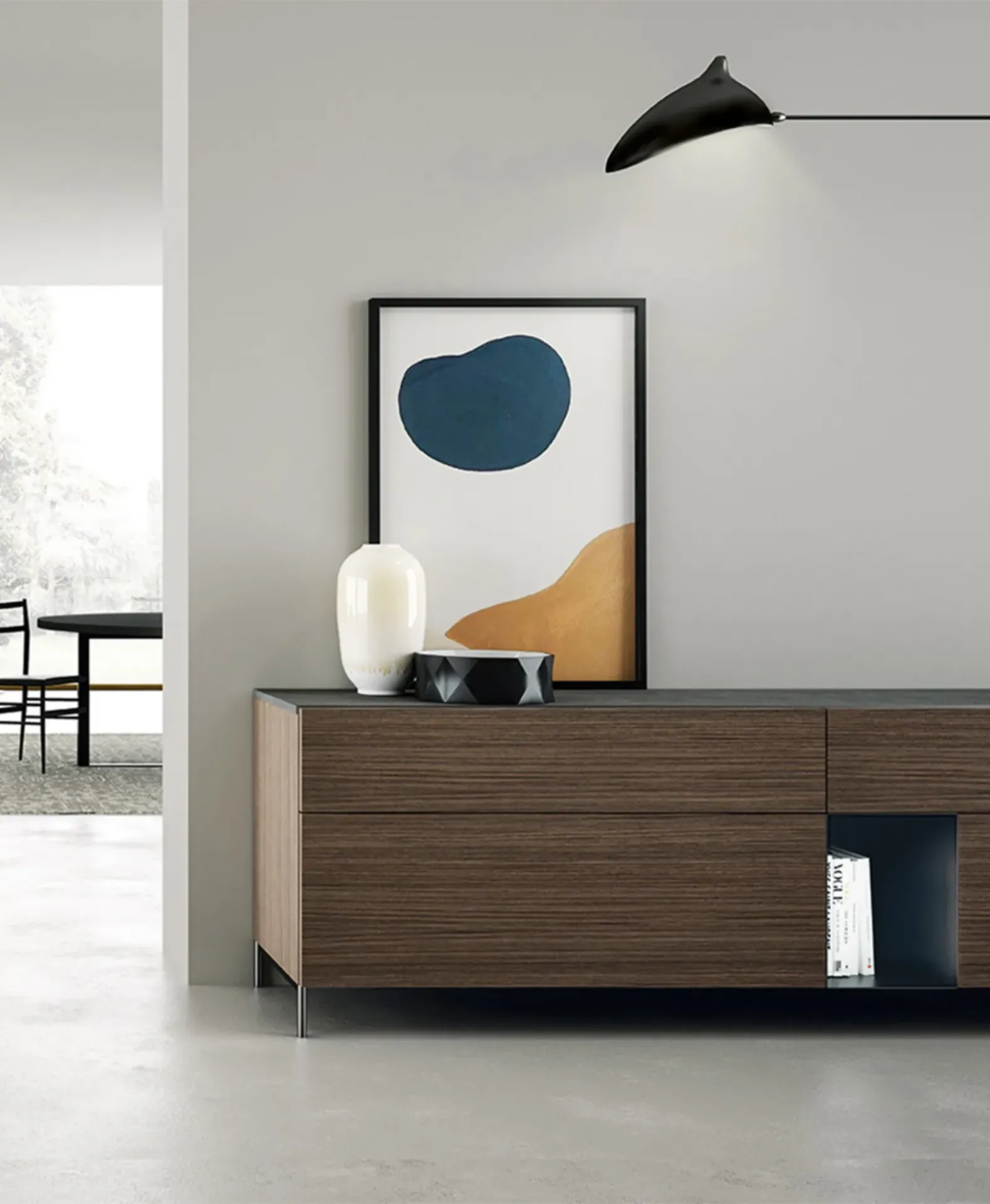 Madia Low Dielle Modus in legno scuro con nicchia aperta blu