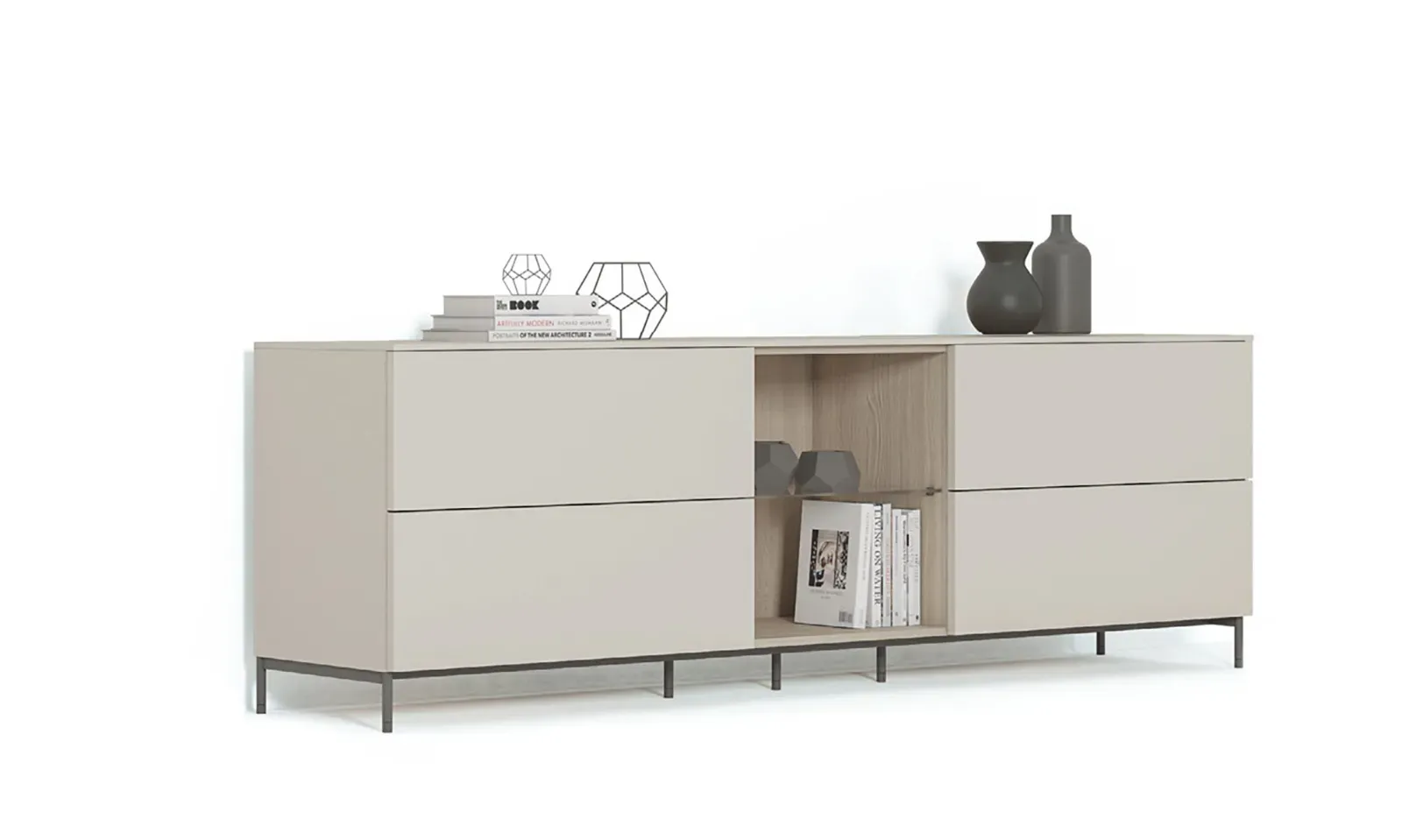 Madia Low Dielle Modus color sabbia con ante, cassetti e vano aperto