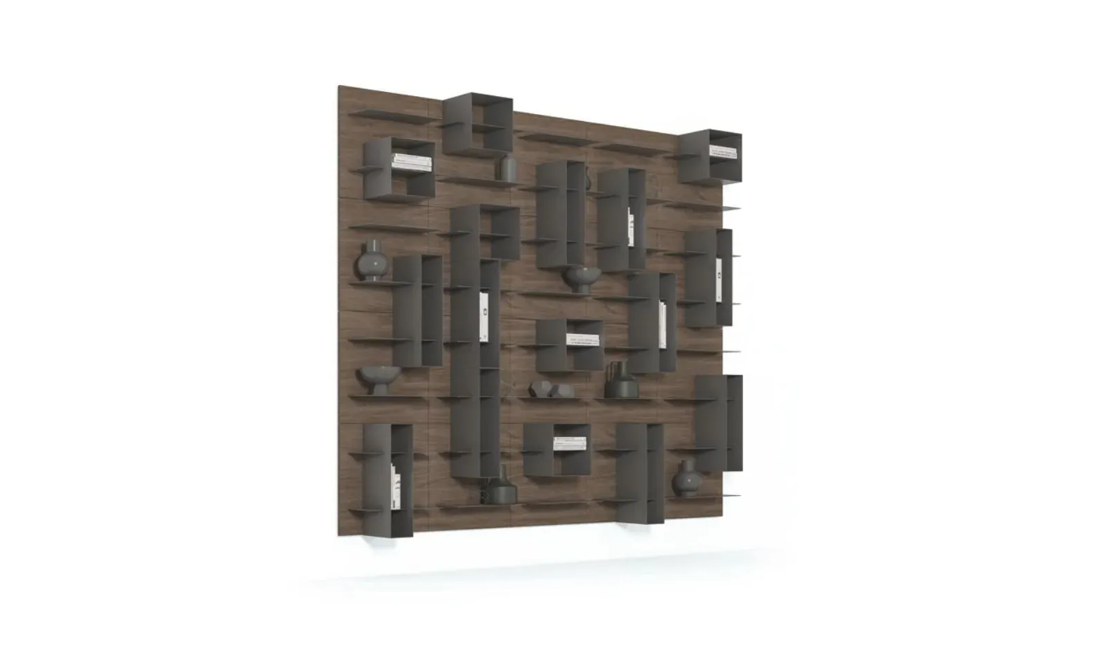 Boiserie Line Up 07 Dielle Modus in legno scuro con box in metallo piombo