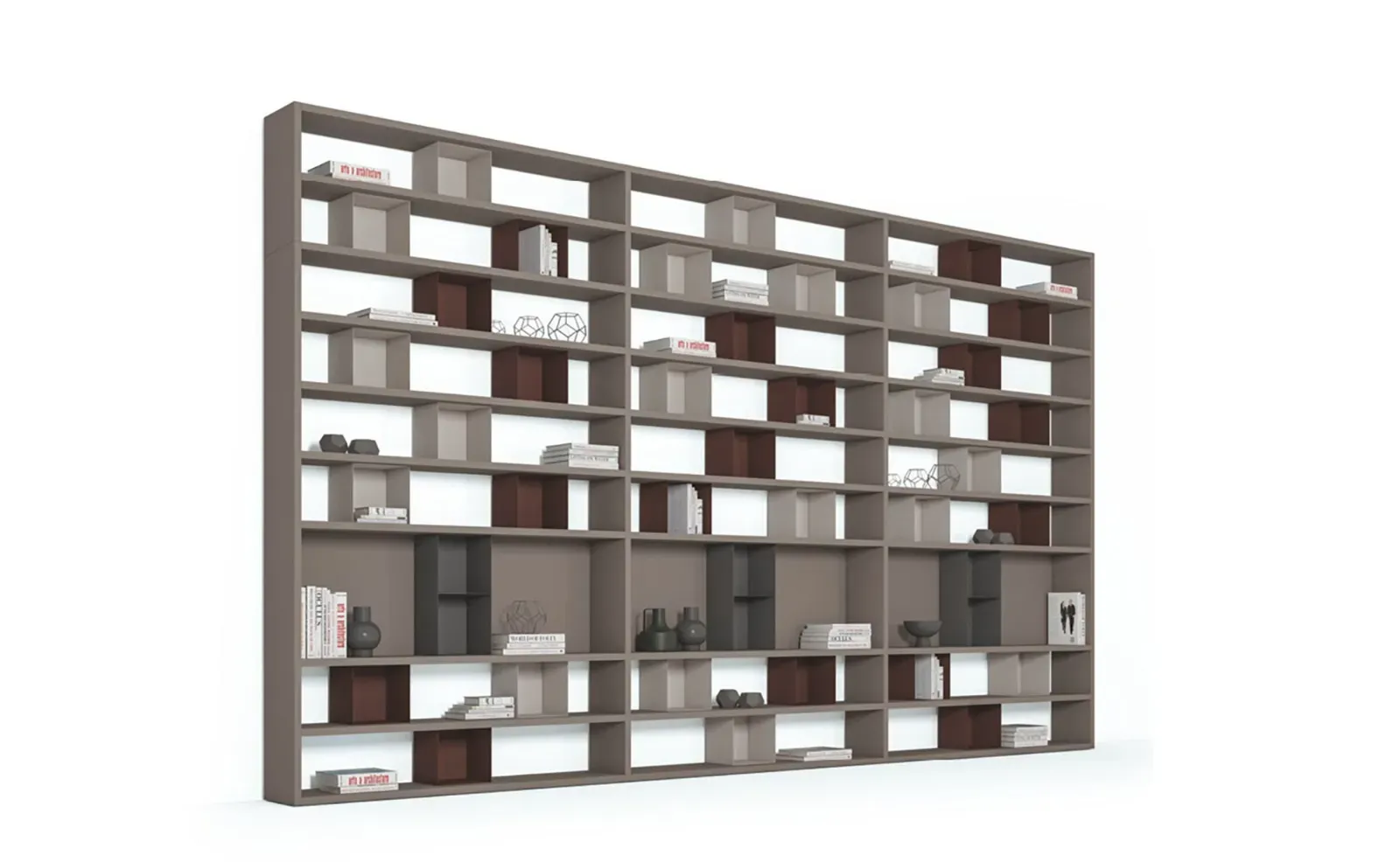 Libreria Line Up 03 Dielle Modus con box colorati, su fondo bianco