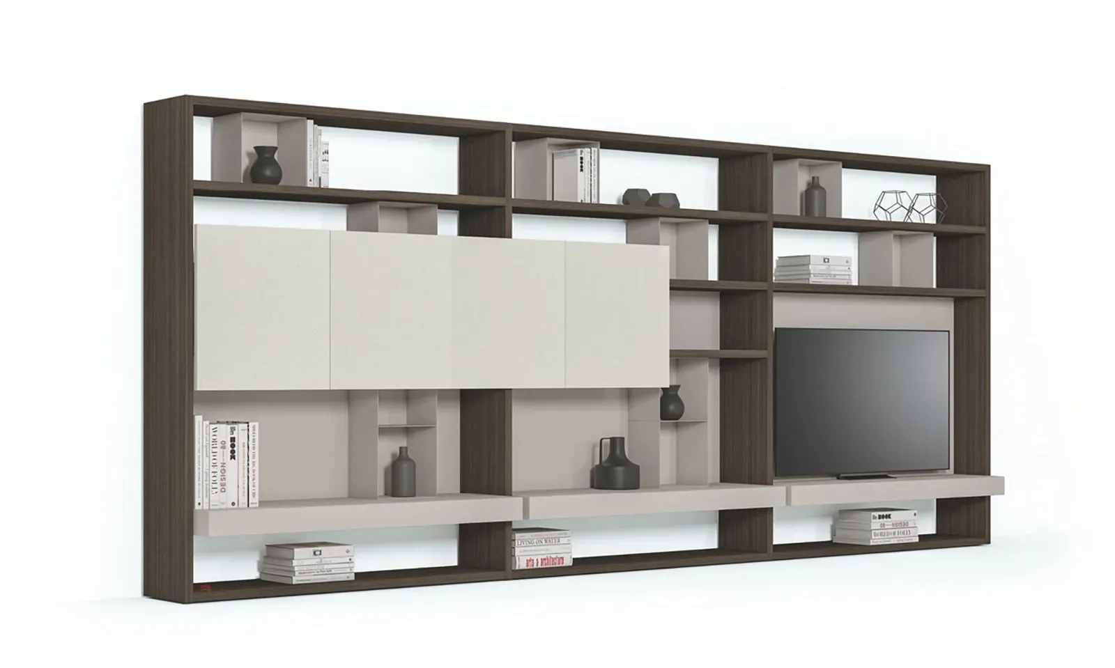 Libreria porta TV Line Up 10 Dielle Modus in legno scuro con ante chiare