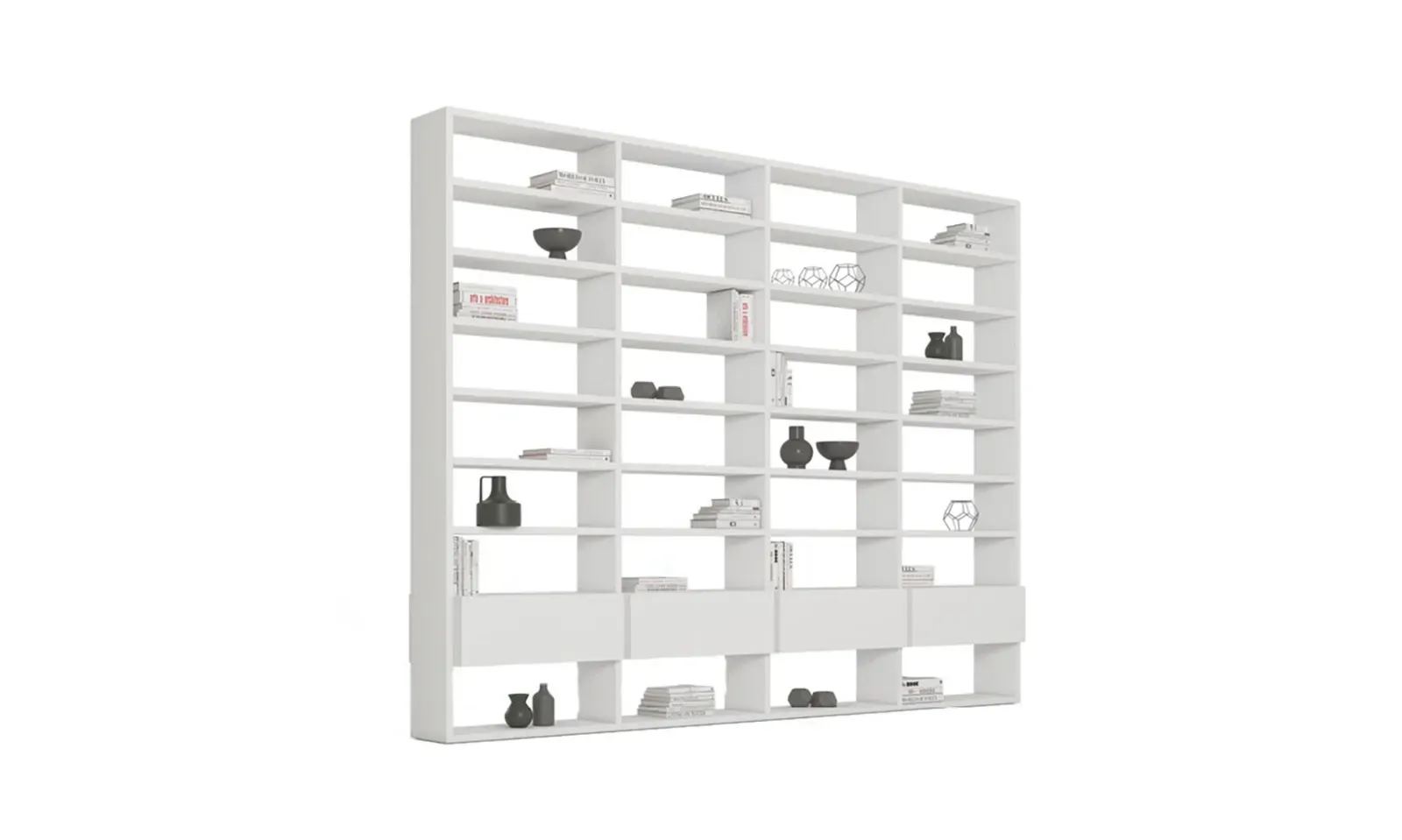 Libreria Line Up 13 Dielle Modus in versione bianca, su fondo bianco