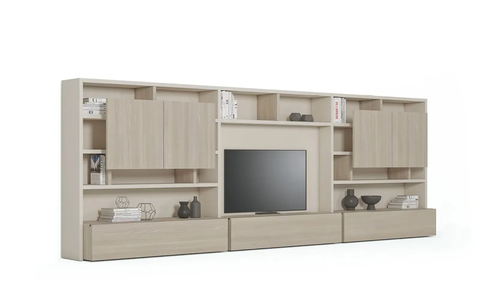 Libreria Line Up 14 Dielle Modus in finitura chiara con base a cassettoni