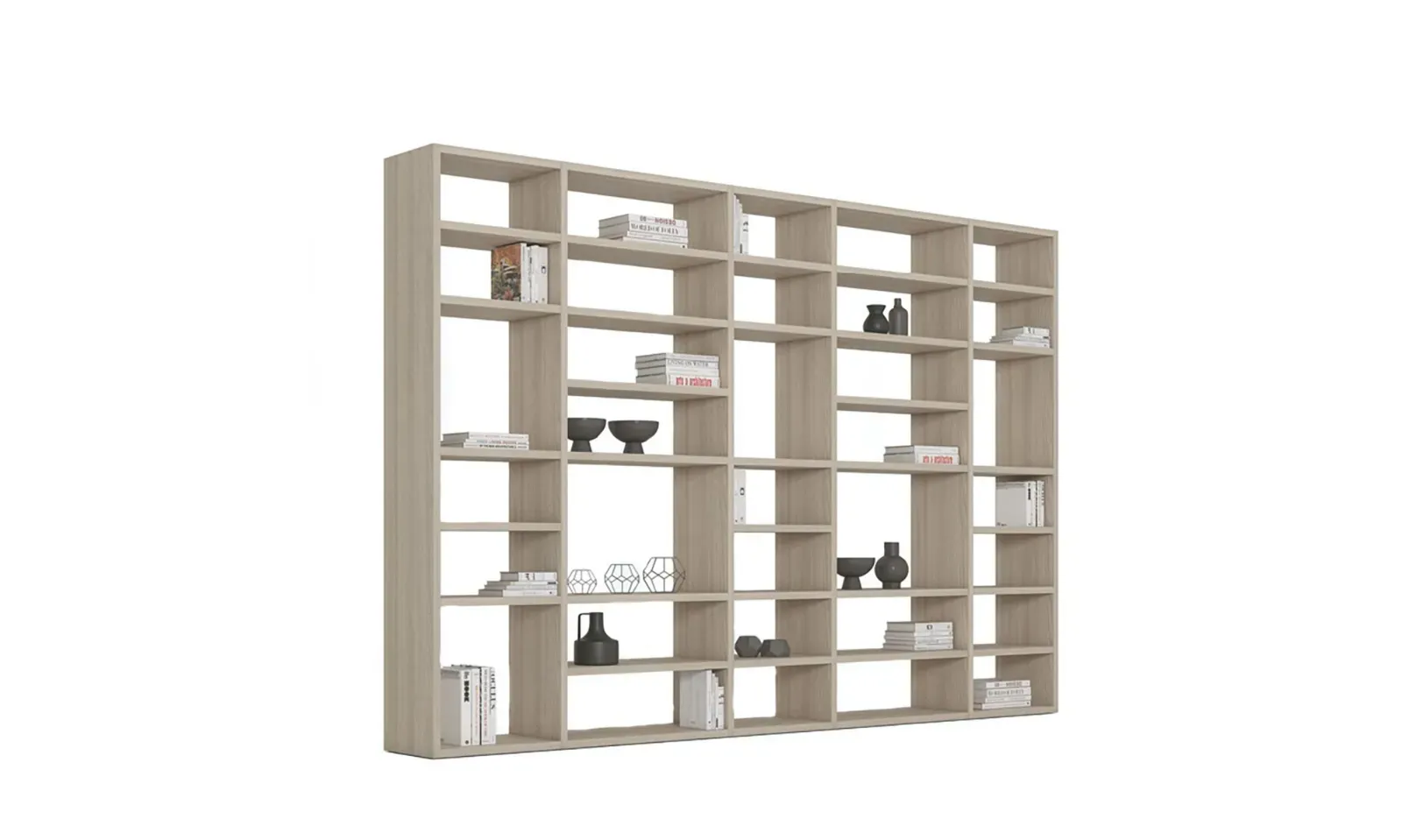 Libreria bifacciale Line Up 17 Dielle Modus in finitura chiara, su fondo bianco