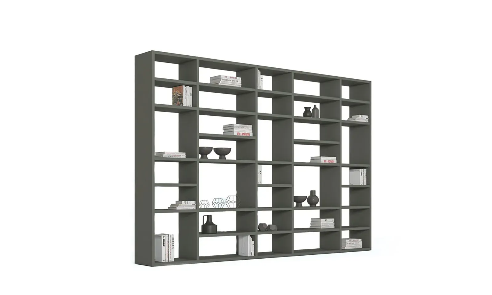 Libreria bifacciale Line Up 17 Dielle Modus in grigio scuro, su fondo bianco