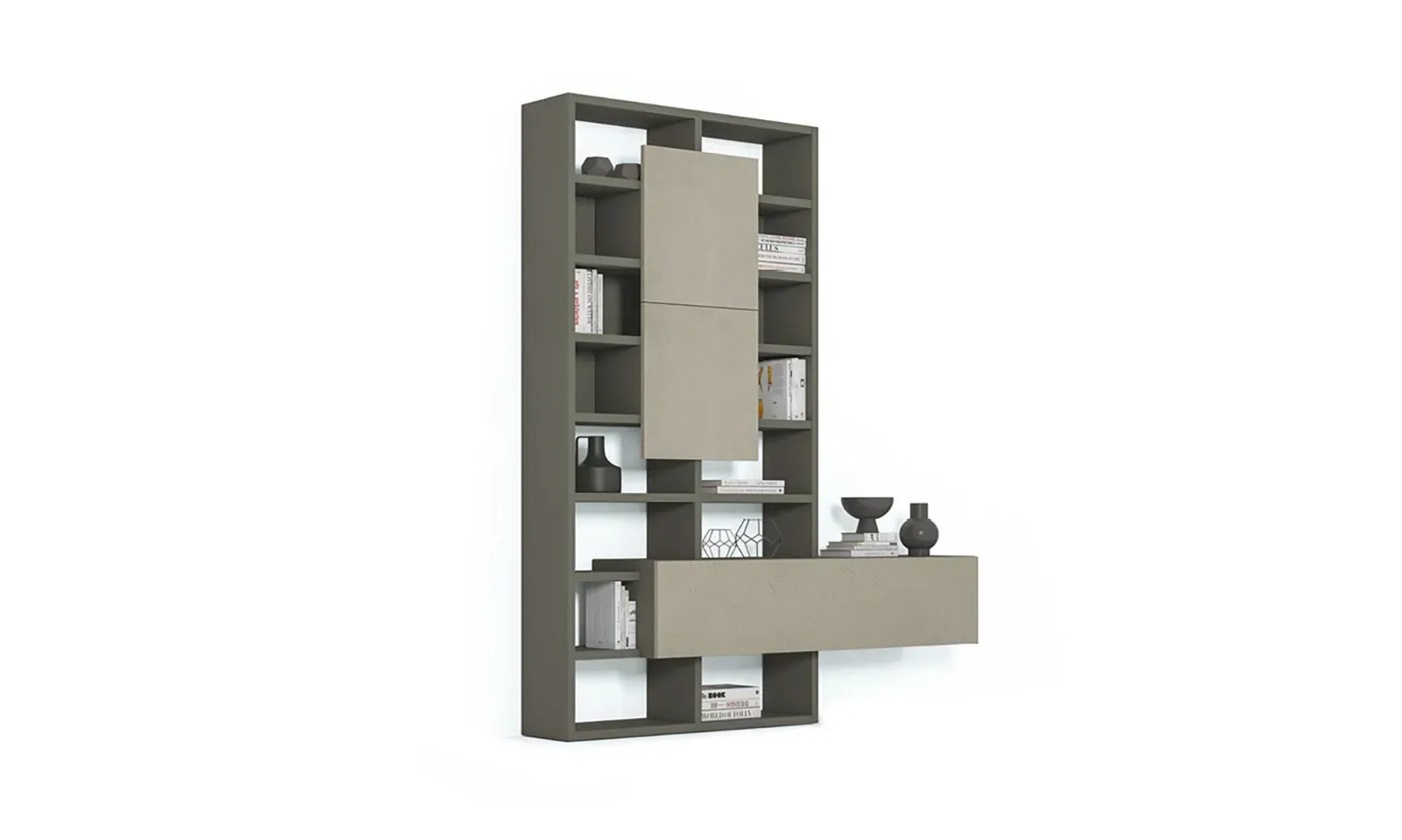 Libreria Line Up 18 Dielle Modus grigio scuro con ante chiare, su fondo bianco
