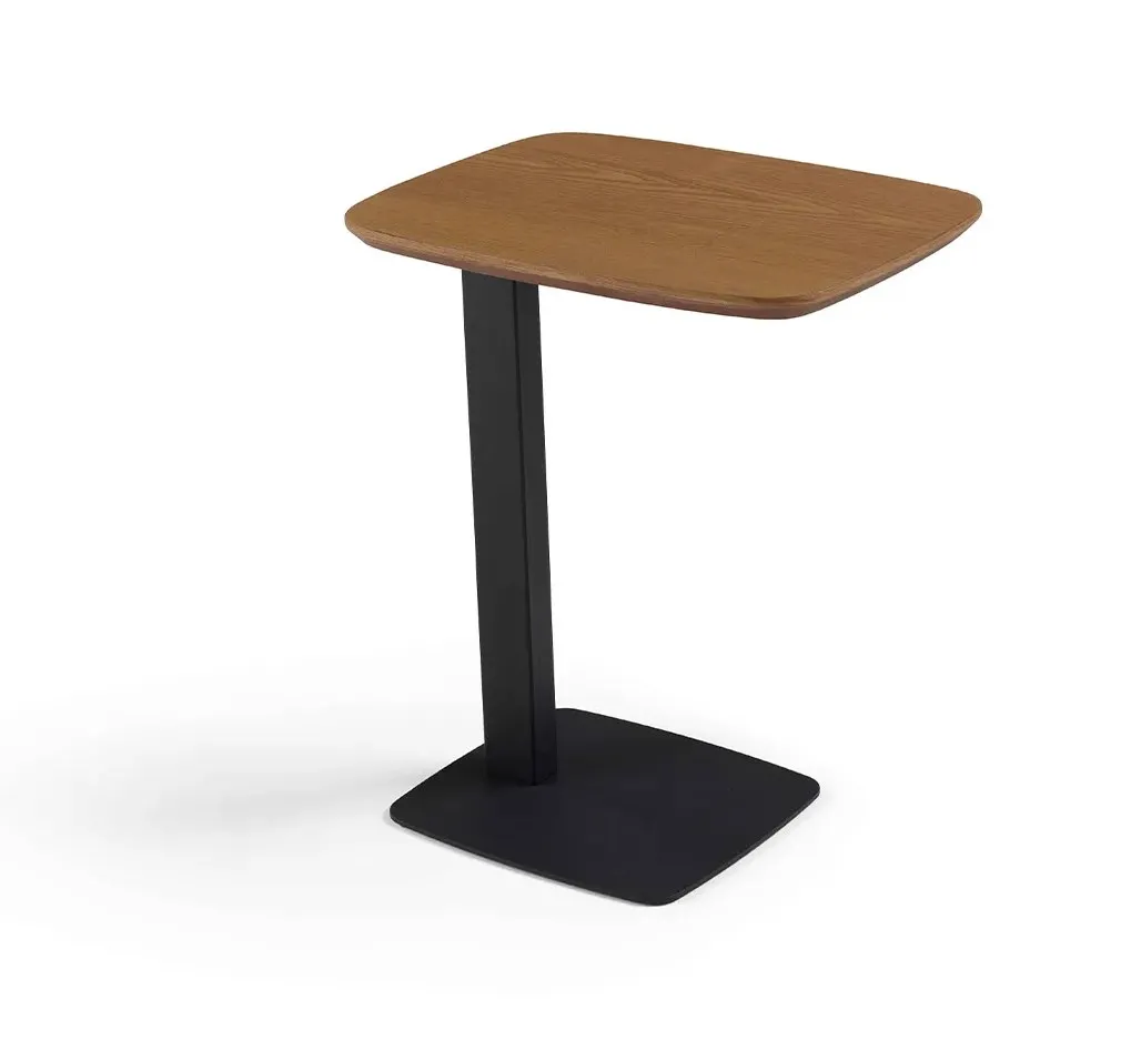 Tavolino servetto 55 Dienne con piano in legno chiaro e stelo nero su base piatta