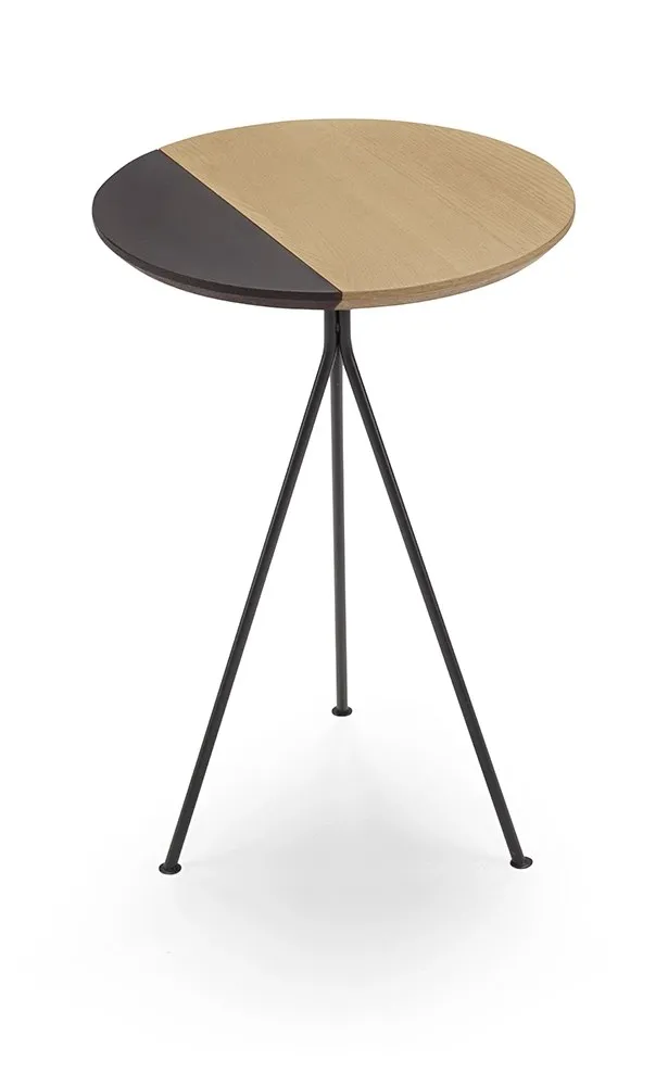 Tavolino Melon B Dienne alto su treppiede nero divaricato con piano tondo bicolore