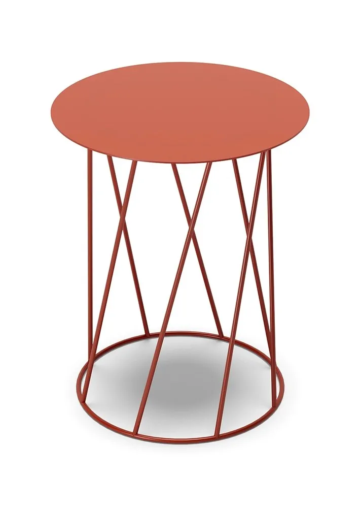 Tavolino Pulse B Dienne rosso corallo con base a gabbia di tondini