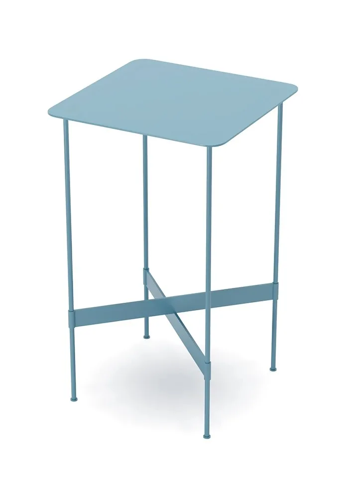 Tavolino quadrato Vibe B Dienne azzurro con gambe dritte e crociera
