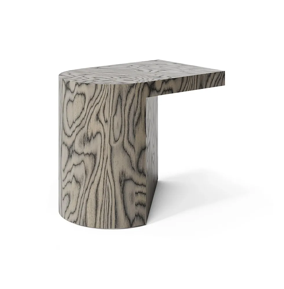 Tavolino Tetris High P Dienne a blocco semicilindrico con piano sporgente in legno venato
