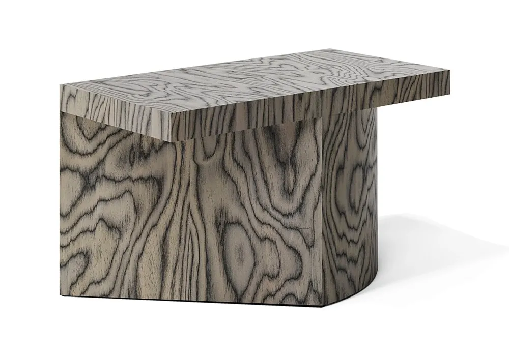 Tavolino basso Tetris Long P Dienne in legno venato con fianco curvo
