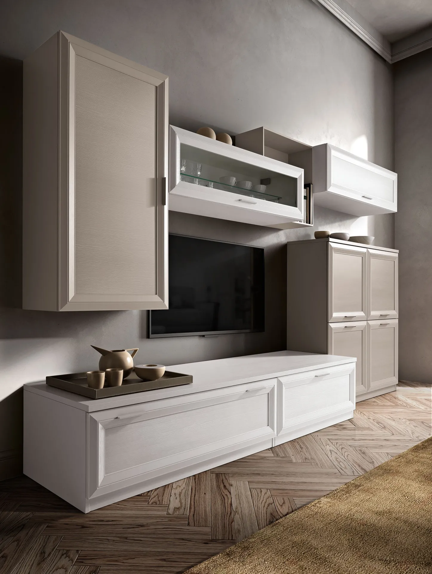 Colonna e base della parete Jazz Minimal J100 Gierre con ante Deco