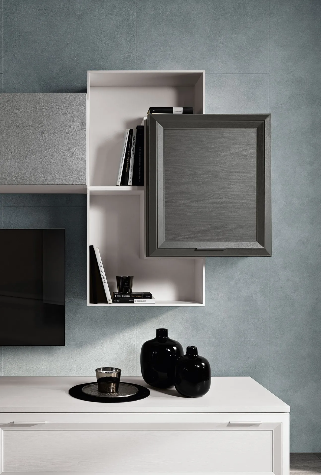 Pensile grigio con anta a telaio e cubo aperto della parete Jazz Minimal J106 Gierre