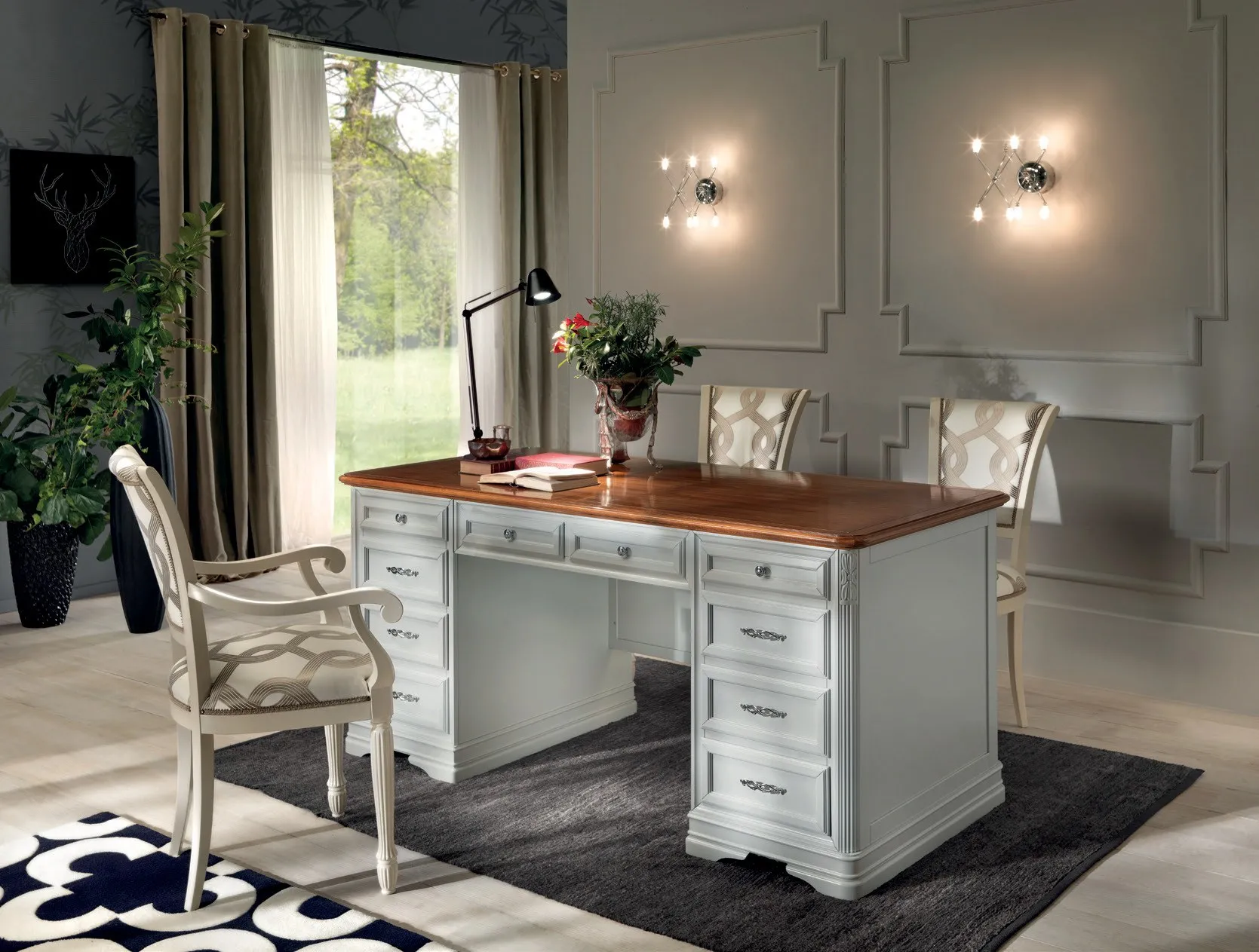Scrivania Marco Polo Imba da 180 cm laccata chiara con piano in legno