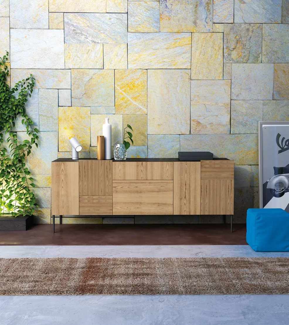 Credenza Nova Stripes Imba a due ante con gambe in metallo nero