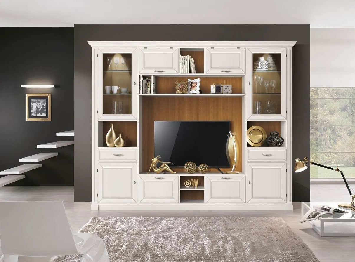 Soggiorno componibile Imba Icon 2.4 con librerie e vano TV centrale
