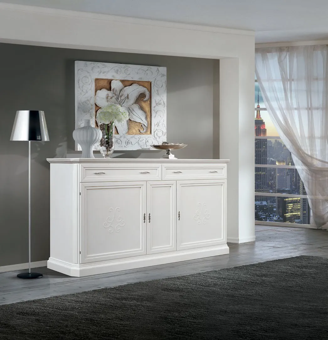 Credenza Imba Icon 2.0 bianca a quattro porte con lampada da terra