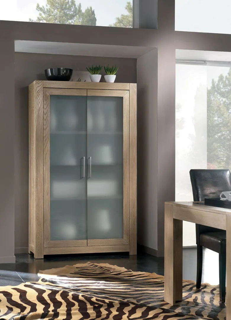 Dispensa Imba Icon 2.0 in legno chiaro con porte in vetro satinato