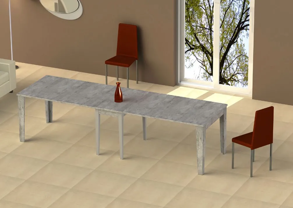 Consolle Urban Style Imba aperta come tavolo lungo con sedie rosse