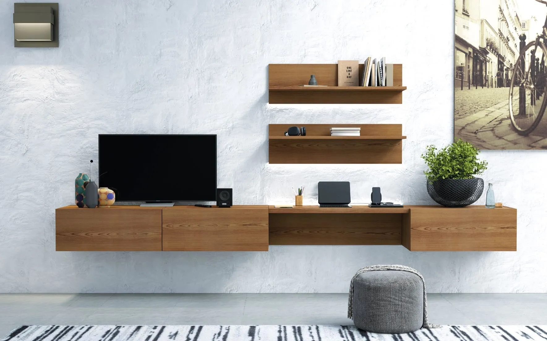 Composizione Nova 28 Imba vista frontale con pouf grigio