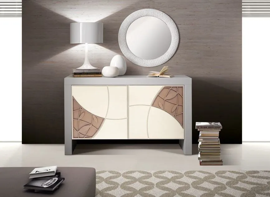 Madia a due ante Trend Style Imba con decoro a curve su due toni sotto uno specchio rotondo