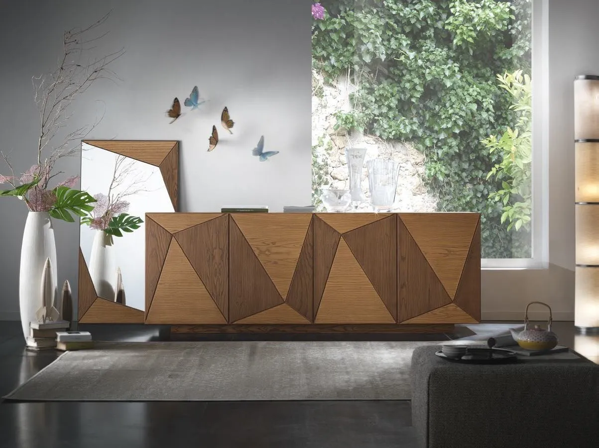 Madia Geometria Trend Style Imba in noce con ante a triangoli in rilievo