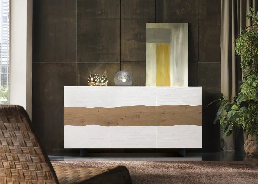 Madia bianca Trend Style Imba con fascia ondulata in legno naturale