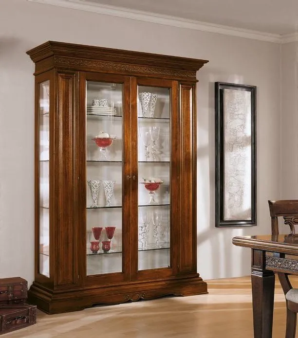 Argentiera Trend Style Imba in noce a due ante con cornice e ripiani in cristallo