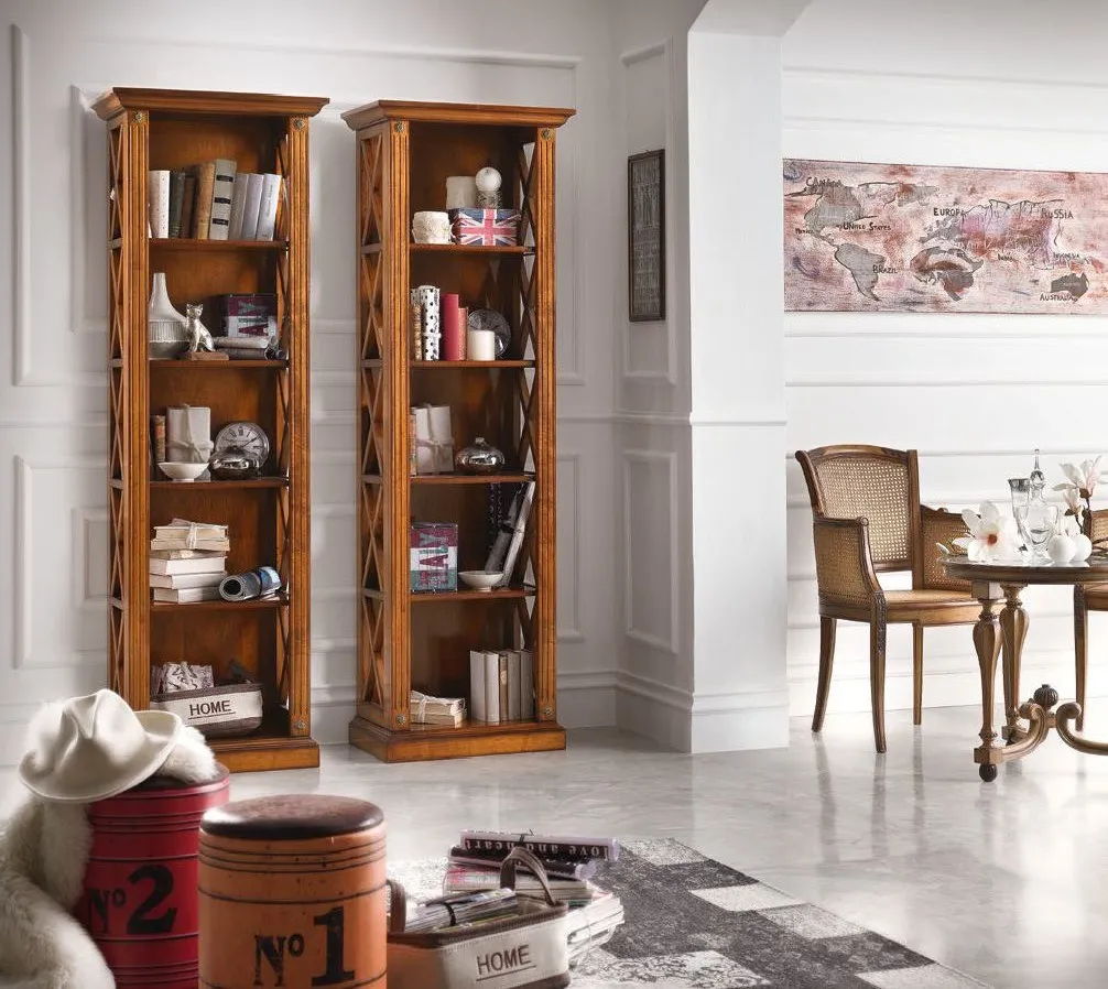 Due librerie strette Trend Style Imba in noce con fianchi a croce