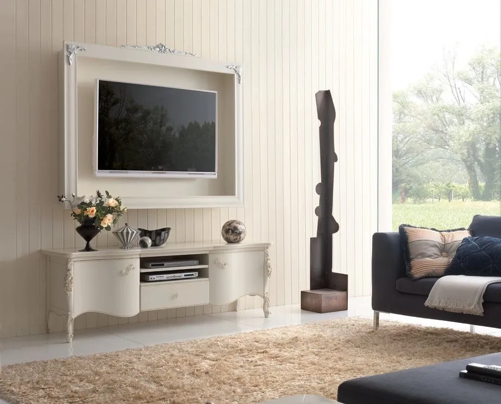 Pensile porta TV bianco Trend Style Imba a cornice sopra una base bassa