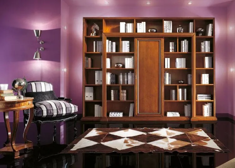 Libreria componibile Trend Style Imba in noce con porta centrale intarsiata