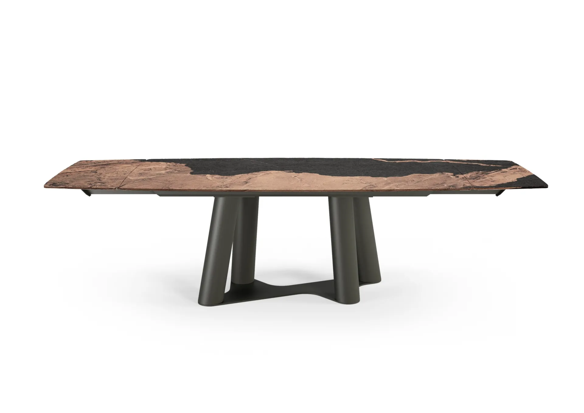 Tavolo Singapore Scavolini con piano sagomato effetto pietra e base su fondo bianco
