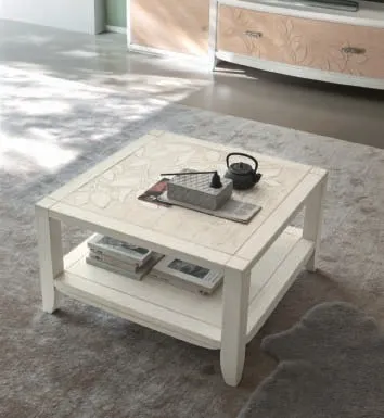 Tavolino quadrato House Project Imba con ripiano inferiore e piano decorato