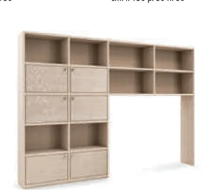 Parete a ponte House Project Imba con ante a decoro Foglia e vani a giorno, su fondo bianco