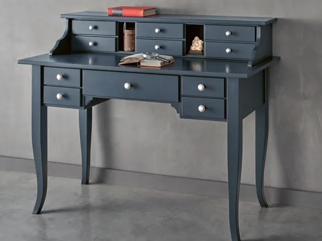 Scrittoio Marte Imba laccato blu con alzata a cassettini