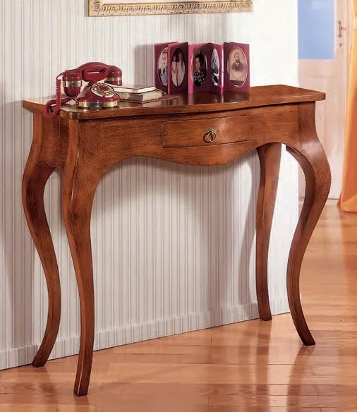 Consolle Marte Imba in noce con gambe sagomate e cassetto