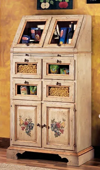 Dispensa Marte Imba laccata chiara con decori dipinti e ribaltine