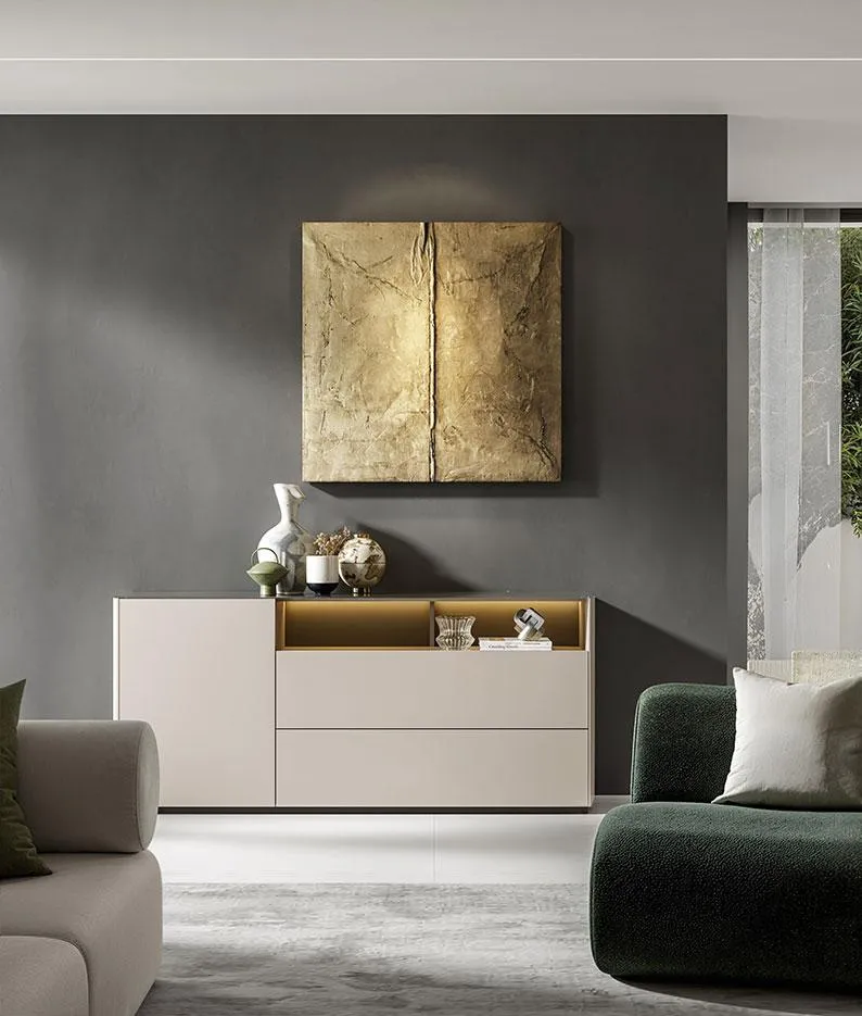 Madia Flame MobilGam a terra con vano illuminato e quadro dorato