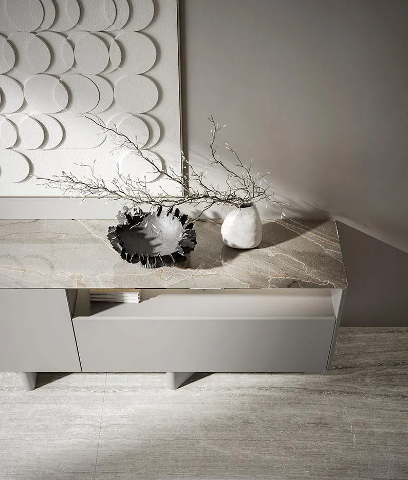 Particolare del top della madia Flame con piedini MobilGam